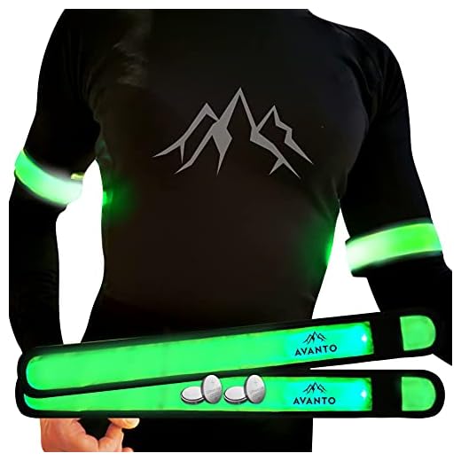 AVANTO Running Led Armband, High Visibility Safety Lights 2-Pack, Reflective Arm Bands for Runners, Slap Bands, Running Lights for Runners, Reflective Gear for Walkers (Green)