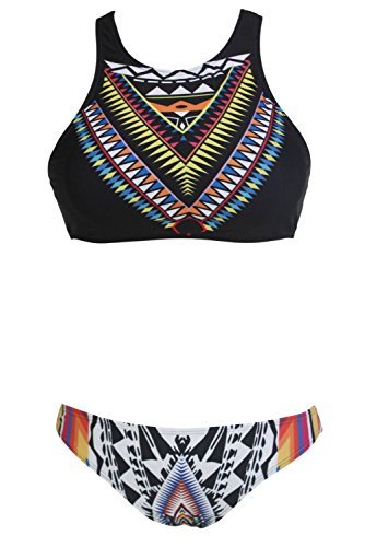 EVALESS Womens Halter Tankini Two Piece High Neck Bikini Rosy Multicoloured Small Size EVALESS Womens Halter Tankini Two Piece High Neck Bikini Rosy Multicoloured Small Size