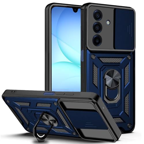 Image of SPAZY CASE Samsung Galaxy M17 5G Back Cover | Heavy Duty Hybrid Case with 360 Degree Rotating Finger Ring Holder + Slider Shutter Camera Protection Case for Samsung Galaxy M17 5G - Blue