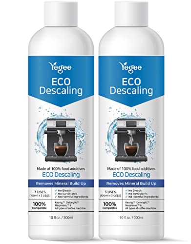 Yegee Eco Descaling, Liquid Coffee Machine Descaler, 100% Plant-Based 1St Grade Formula, Removes Limescale For All Coffee Pot Cleaner & Espresso, Capsule Machines, 10.1 Fl.oz 2 Pack #TOP5