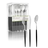 Restaurantware-Moderna 7.5 Inch Fancy Flatware, 60 Durable Plastic Flatware - With Black Handle, Heavy-duty, Silver Plastic Sustainable Cutlery, Easily Disposable Or Restaurants