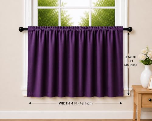 Image of Valance Blackout Rod Pocket Pattern Curtain Pack of 1 Piece, Kitchen Curtain | 3 Feet - Purple