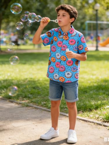 Image of uideazone Boys Novelty Print Short Sleeve Button Down Hawaiian Shirt 5-14Y
