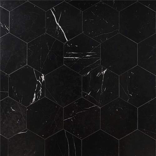 Stone Center Online Nero Marquina Black Marble 4 Inch Hexagon Mosaic Tile Honed Kitchen Bath Wall Floor Backsplash Shower (1 Sheet) #TOP6