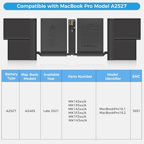 Image of A2485 Battery,A2527 Replacement Battery for MacBook Pro 16 inch (Late 2021) Battery A2485 EMC3651 (Upgraded High Performance 11.45V 99.6Wh 8693mAh)