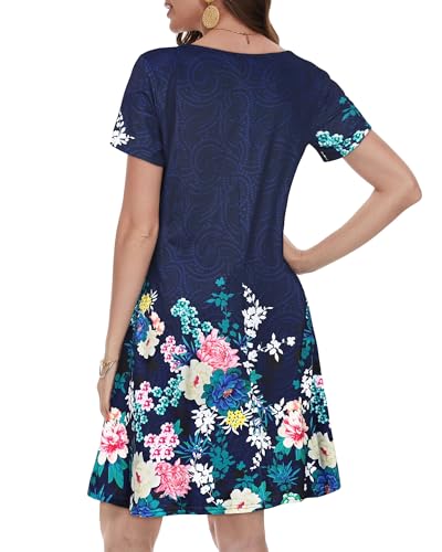 Image of Summer Dresses for Women Casual Tshirt Short Sleeve Floral Sundress Beach Cover Ups with Pockets 2026