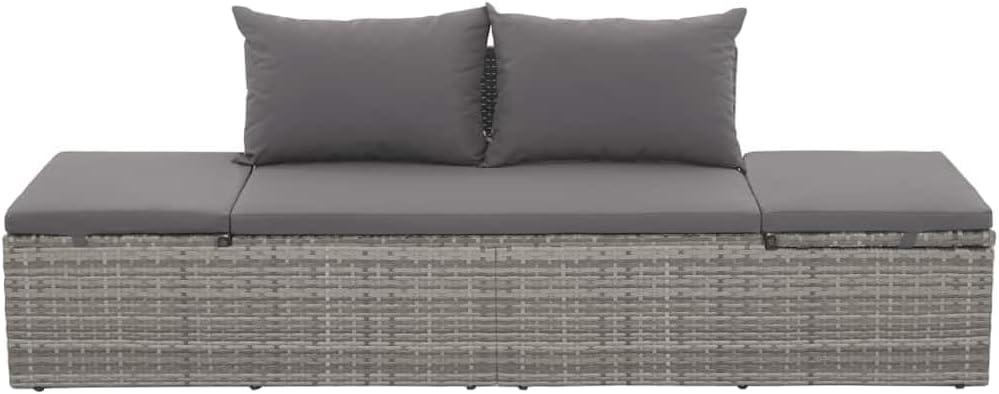 Lounge Bed Gray and Dark Gray Polyethylene Rattan Outdoor Furniture Beds