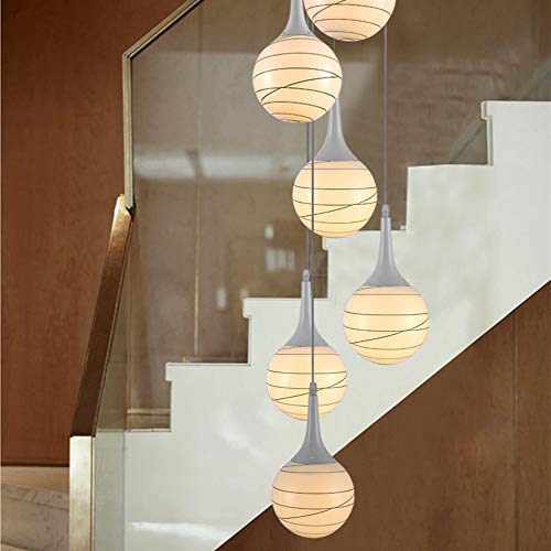 Lustre escalier colimaçon LED 6 lampes design spiral pour haut plafond