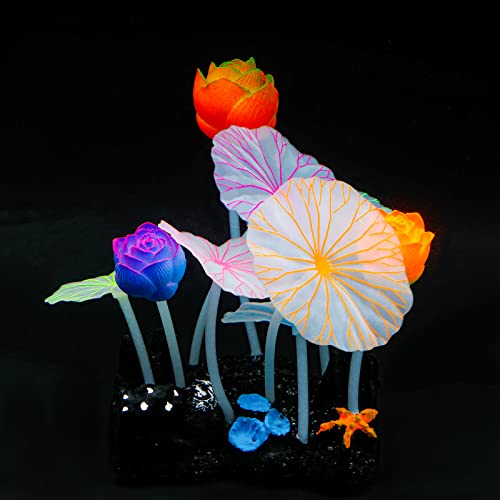 Uniclife Glowing Effect Lotus Ornament Silicone Decor Aquarium Decoration For Fish Tank With Suction Cup #TOP14