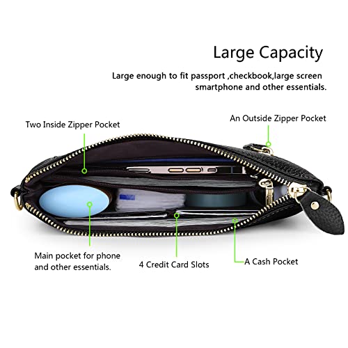 Image of YALUXE Women's Genuine Leather Wristlet Purse Clutch Handbag with Phone Pocket Card Holder and Crossbody Strap