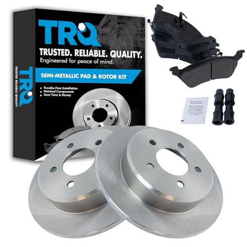 Image of TRQ Rear Brake Pad and Rotor Set Semi Metallic Solid Rotors | For 2001-2007 Chrysler Town & Country 2001-2007 Dodge Caravan 2001-2007 Grand Caravan