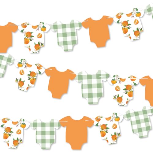 Image of Whaline Orange Theme Bodysuit Banner Hanging Garland Green Plaid Little Cutie Citrus Fruit Hanging Banner DIY Required for Baby Shower Gender Reveal Birthday Party Home Wall Window Decor