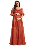 Ever-Pretty Womens Off-Shoulder Tulle Puff Sleeve Long Maternity Photography Dress for Baby Shower B