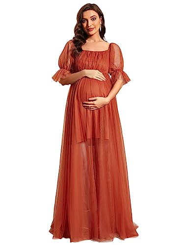 Ever-Pretty Womens Off-Shoulder Tulle Puff Sleeve Long Maternity Photography Dress For Baby Shower Burnt Orange Us16 #TOP23