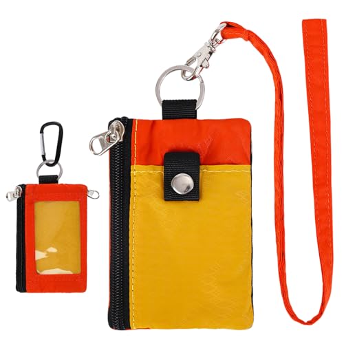 Image of MASAPHlL Small Lanyard Wallet for Women /Men with RFID Blocking ID Card Wallet, Minimalist Nylon Zipper Pouch, Travel Neck Wallet with Keychain, ID Window for Card,Coin,Cash (Tangerine+Orange)