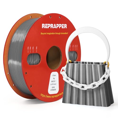 Reprapper Silk TPU Filament, 95A Shore Hardness, 1kg TPU 1.75mm, Elastic 3D Printer Filament, Flexible & Soft Filament for 3D Printer (± 0.03mm) 2.2lb, Grey