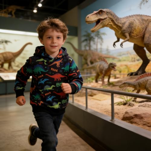 Image of Akyzic Baby Boys Dinosaurs Hoodie Boys Shark Pullover with Pocket Kids Truck Warm Sweatshirt Sweater