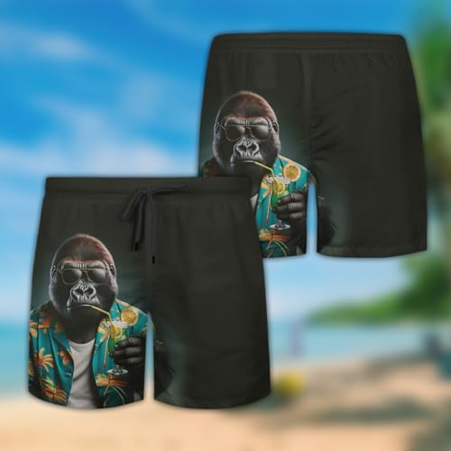 Funny Monkey Mens Swim Trunks - Animal Lover Hawaiian Mens Swim Short Beach Shorts TU-SH-172