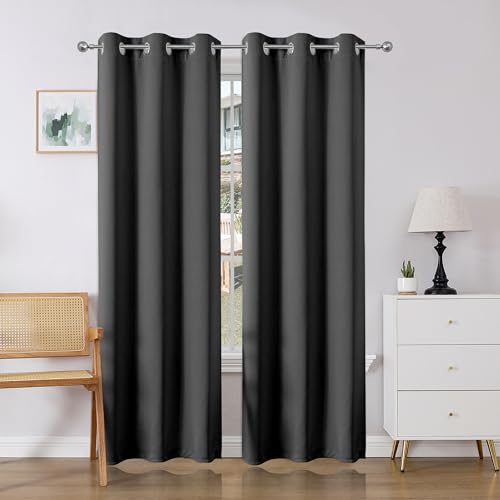 Joydeco Blackout Curtains 78 Inch Length 2 Panels Set, Thermal Insulated Long Curtains& Drapes 2 Burg, Room Darkening Grommet Drapes for Bedroom Living Room Window (Grey, W40 x L78 Inch)