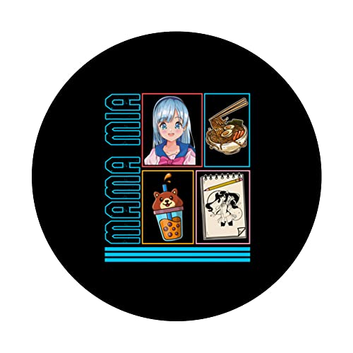 Mama Mia, Anime Otaku Girl Japan Kawaii Ramen Noodles Boba T PopSockets Swappable PopGrip, Black - Image 3