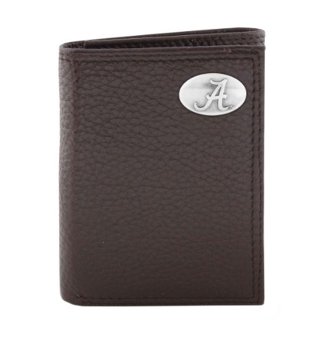 NCAA Alabama Crimson Tide Brown Pebble Grain Leather Trifold Concho Wallet, One Size