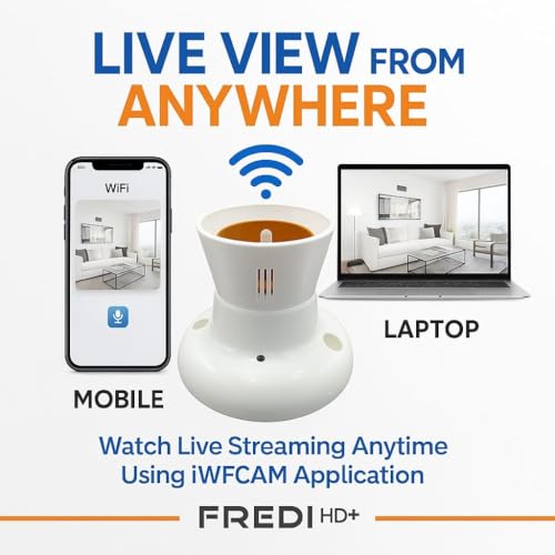 Image of FREDI HD PLUS WiFi Bulb Holder Camera | 1080p Full HD Video Recording | Works with Mobile & PC | 32GB Memory Card Support | Plug & Use AC 220V | Live View from Anywhere | Indoor Security for Home