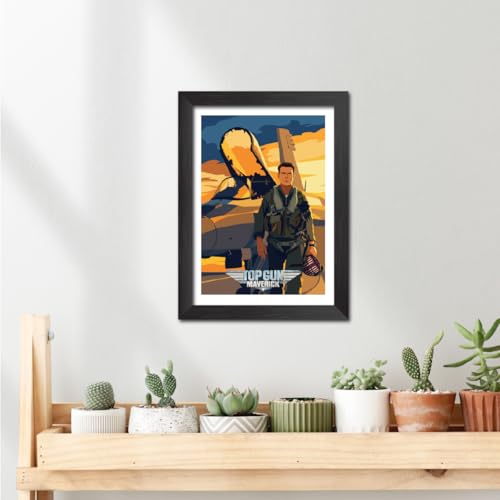 Image of TenorArts Top Gun Maverick Poster Hollywood Movie Posters Vector Art Photo Frame Painting With Dark Wooden Texture (12inches x 9inches)