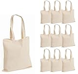 100% Cotton Canvas Reusable Shoulder Tote Bag Natural Colour with handle for Shopping Grocery Handbag Eco-Friendly Organic material decays and compost easily recyclable (Natural 10 Pack)