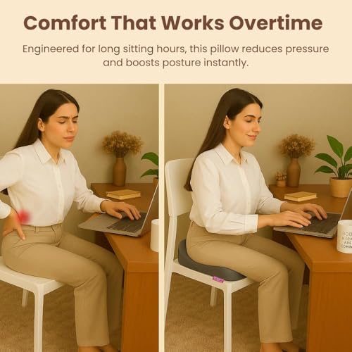 Image of Memory Foam Car Seat Back Support, Orthopedic Lumbar Back Rest for Back Pain Relief, Back Support Pillow for Office ChairCarBack Support Pillow,-Seat Cushion (Grey, Chair Squre CUSION)