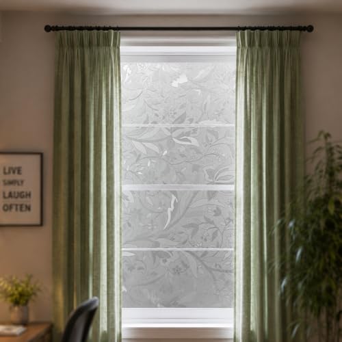 Image of CVANU Floral Frosted Glass Covering Privacy Window Film, Self Adhesive Waterproof Vinyl Sticker for Glass Doors, Windows, Bathroom & Office Use (24 x 50 Inch)