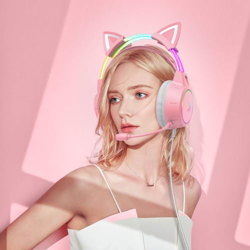 Pink Cat Ears for Headphone, Silicone Cute Kitty Ears Attachment, Lovely Detachable Accessories Fit for Gaming Headset, Lightweight & Durable - Thumbnail 5