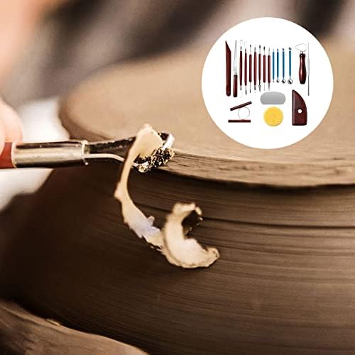 19Pcs Pottery Clay Sculpting Tools, Polymer Clay Tools Kit Pottery Clay Modelling Tools Portable Double Sided Pottery Tools Wood Carving Tools Handmade Tools for Kids Beginners and Craft Lovers 6