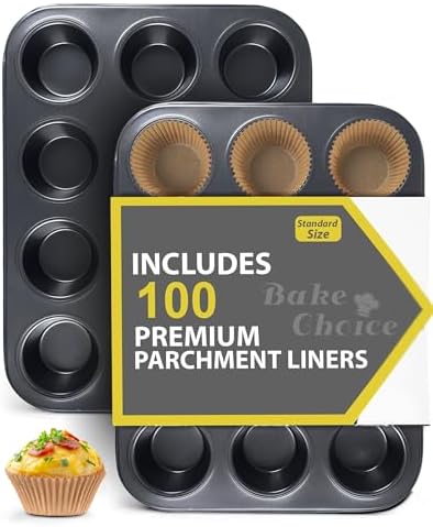 2 Pack Muffin Pan for Baking, Standard Cupcake Pan includes 100 Natural Cupcake Liners, Muffin Tin Nonstick 12 Cup, Baking Pans Set, Carbon Steel Baking Supplies - Thumbnail 4