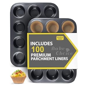 2 Pack Muffin Trays 12 Cup,Includes 100 Cupcake Liners,Muffin Tin Non Stick,Baking Pans Set,Carbon Steel,Cupcake Tray 5 cm