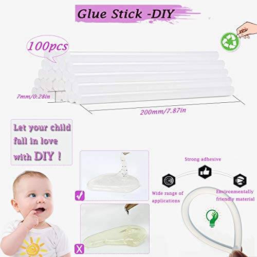 Lulonpon 100 Pieces Transparent Hot Melt Glue Sticks, 0.28 x 7.87in, EVA Resin, Non-Toxic, Compatible with Mini Glue Guns, Ideal for Art Craft, DIY Repair, Bonding, and More