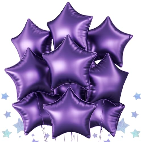 Metallic Purple Star Balloons, 10 Pcs Foil for Birthdays, Halloween Party