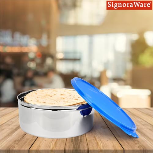 Image of SignoraWare Stainless Steel Jumbo Khakra Box /Container | Airtight & Leakproof | Compact & Stylish Design for Kitchen & Travel Use | Ideal for Khakhra, Snacks & Dry Fruits (3.6 LTR | TBlue)