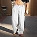 Cotton Linen Pants Mens Solid Color Button Zipper Loose Trousers Pocket Straight Baggy Trousers Comfy Pant for Men J-732 White 3X-Large