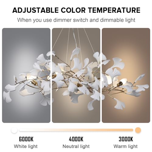 Image of Modern Chandeliers for Dining Room - 39inch Ceramic Ginkgo Leaf Chandelier Rectangle Brass Chandelier Luxury Art Deco Handing Lights Fixture for Living Room Bedroom Kitchen Island, 5-Light