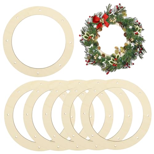 HoveeLuty 6 Piezas de Coronas de 25 cm de Madera sin terminar, con Aros de Madera preperforados para Manualidades, decoración del hogar, Bases de Corona, Marcos de sin terminar, Aros de para