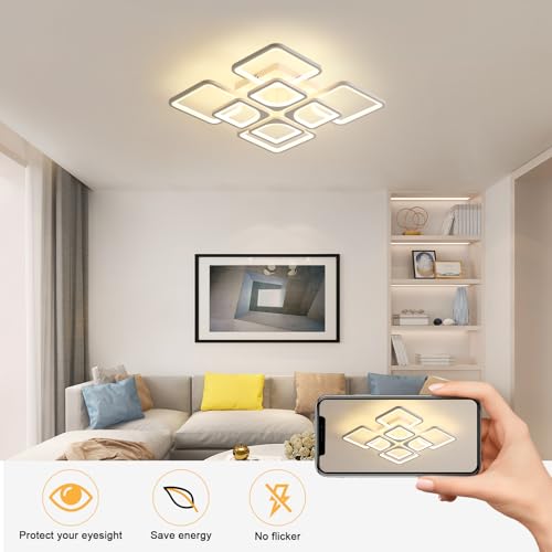 Plafonnier LED dimmable Riserva 80W carré blanc avec télécommande - 5