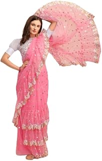 JATRIQQ Designer Embroide Net Ruffle Saree Price In India