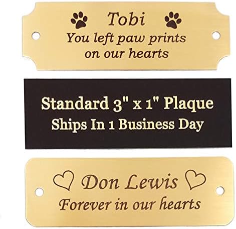 3" W x 1" H | Made In USA | Personalized Brass Name Plate | Custom Engraved Plaque for Trophy Award, Frame, Art Tag Label, Pet Urn Memorial, Military Flag Case, Shadow Box | Adhesive or Screws (Black)