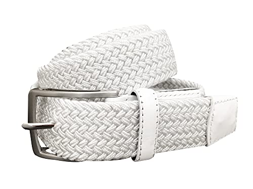 Greg Norman Mens Solid Braided Stretch Belt White 36