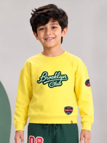 Image of KiddoPanti Boys Solid Round Neck Full Sleeve Fleece Sweatshirt | 60% Cotton 40% Polyester | Soft Warm Winter Pullover | Ribbed Cuffs & Hem | Casual Winter Sweatshirt for Kids