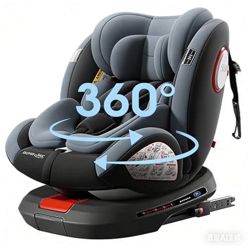 Veitoalioy Seggiolino auto per Bambini con Rotazione 360°, Regolabile Rivolto in e posteriore seggiolino, Cuscino testa regolabile, Altezza e inclinazione regolabili (Grey without Pedal stand)
