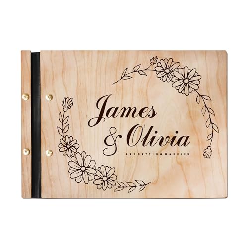 Image of Personalised Wedding Guest Book Wooden Laser Engraved Wedding Guest Book Wood Wedding Photo Album Guest Book for Wedding Baby Shower Anniversary Birthday(Design 1)