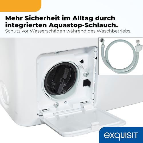 Exquisit Toplader Waschmaschine | 7,5 kg Kapazität, Energieklasse A, 1200 U/Min, 78 dB(A) | schmale Bauform, 15 Programme, Eco 40–60, Kurzprogramm, Startverzögerung, Aquastop | LTO51207-030A weiss