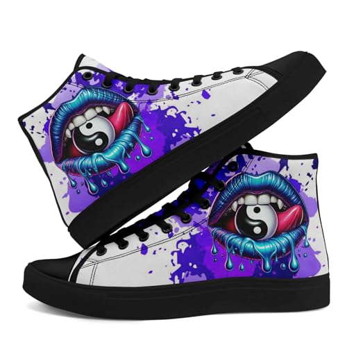 Women High Top Canvas Sneakers Casual Trainers Classic Walking Shoes Gothic Flat Shoes