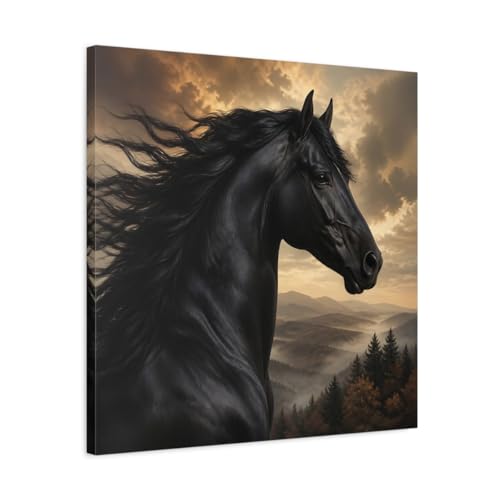 Tableau en toile cheval noir et or 60x60cm avec châssis premium de 3cm